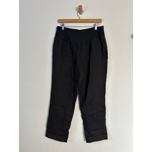 Luna Luz Women's Large Black Linen Blend Wide-Leg Pants With Elastic Waistband - Picture 2 of 13